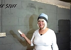 Busty mature Youtuber showcases her massive nipples in a tight white t-shirt