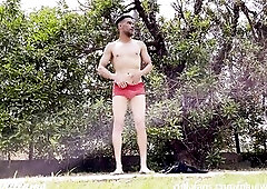 Exposed in public park after cardio training. Nearly caught