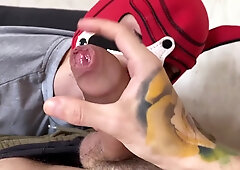 Young Guy Licks Feet And Sucks Big Cock Of His Friend