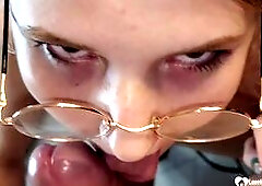 Hot gf teases me for a bit before she deepthroats my cock with ease.