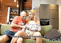 Bimbo blonde has anal sex with stranger while her man watches this