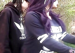 Shemale Porn Video Fat Black TS Fucked Outdoors By Skinny Guy