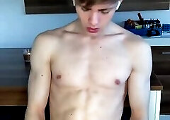 Cute gay man from Wisconsin with abs jerking off and cumming