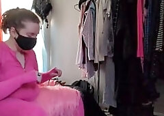 trying on this stretchy pink bodysuit