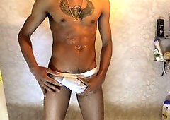 Uncut cock shooting massive load, big dick release