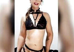 Trans gal in fishnets strokes her dong
