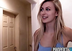Very handsome blond realtor renting out apartment fooled by pervert with camera into making sex movie scene.