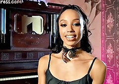 RAUNCHY MILF - BDSM wax dom ebony with small tits in heels fingers herself