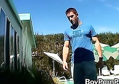 Young man sucking giant cock in a wild foursome