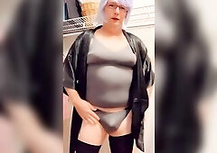 Pantyluvn sissy giving u greater amount cum wearing gray reservoir, full cut pants, ebony kimono and nylons