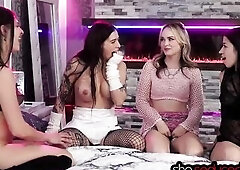 Delightful lesbo Leah Gotti and her girlfriend Alex Coal got a wicked idea about seducing their str8 allies Lilly Bell and Nova Flame!