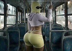 My small but hyper curvy beauty with a huge booty is dancing and shaking her heavy round butt cheeks in the bus wearing constricted yellow leggings. T