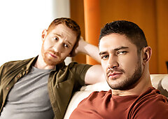 Gorgeous redhead polishing his crotch big time