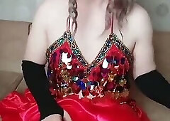 Red Dressed Sexy Cute Young Femboy With Pretty Boobs