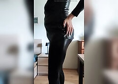 Trying shiny legginsy with Ebony heels and beige nylons