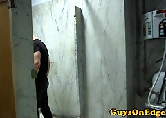 Eyes Covered hairy man facializing predominant jock