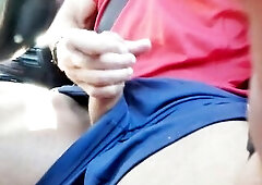 Risky stroke on the car groaning a lot - sexy ejaculation