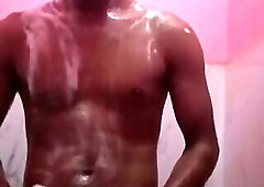 Indian college boy playing with his thick dick in bathroom - jerking and ass show