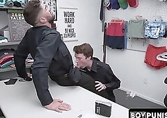 Caught young perp earns a cum in mouth after a hardcore, raw anal pounding by a guard