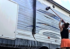 Hot brunette amateur MILF rides hubbys cock