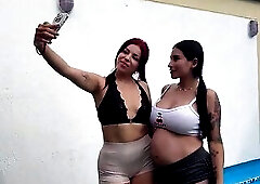 Jennifer Play, preggo, and her ally get turned on and end up having sex in a hotel in Medellin