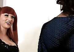 Shemale Porn Video Sexy Bailey And Domino Fucking Each Other On The Dresser