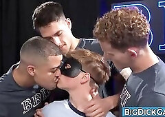 Masked Twink Oliver Lamb Gets Used by Muscle Studs Zander Woodz, Q Moore and Dylan Tides
