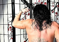 Shower-recent with moist hair and post-workout lustful, Kandy mounts her sex toy, flexing glistening biceps, glutes and back during the time that her 