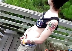 Emo fucker pisses outside before jacking his member