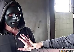 Cute stud guy caught by surpise when a few masked strangers caught him for an orgy