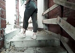 urbex date turns into sneaky public sex with sexy brunette hair