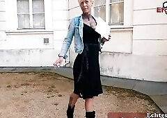 Inked German blond is gently sucking a punk hard rod and widening up to get banged hard