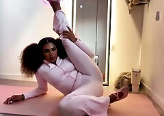 21yo constricted black cutie tries indoor yoga for the 1st time