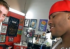 Black gay babe is stretched wide by a white piece of meat