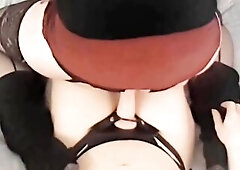 I bang my sissy with my belt-on sextoy and finish her off with a self-facial.