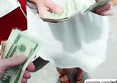 Hot babe Jade Amber takes a naughty strangers cock for cash