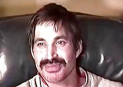 Ragged older guy is jerking for the camera for the first time