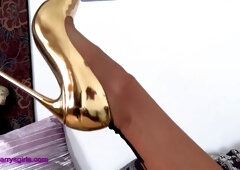 Leah In Ff Nylons And Gold Heels