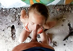 Charming blond screwed a man in an abandoned building