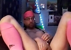 Self pig in pink stroking.