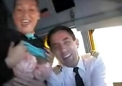 french stewardess exposes her big tits in the cockpit