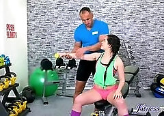 Chubby teen juggles her Big Ass on sport hairy man - gym guest rooms