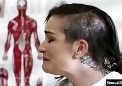 Horny tattooed Rizzo gets her wet pussy rammed by Tgirls shecock