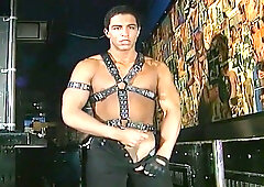 Gay Stripper in Denim Taking Butt Plug