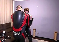 Biker ballbusting handcuffed