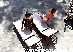 Swingers screw a sexy bikini chick