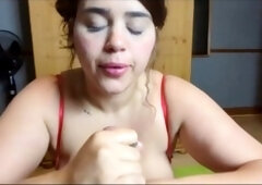 Curvy Latina enjoys giving sloppy head and playing with your load!