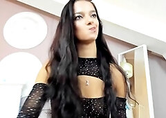 Seductive teen PinkyJollie smokes in lingerie and plays with sex toys