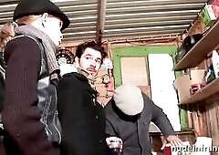 Concupiscent blond hard sodomized in threeway with Papy Voyeur