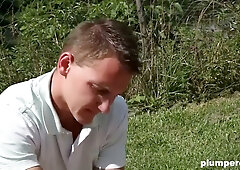 Voluptuous Czech BBW dominates a younger man during an outdoor encounter